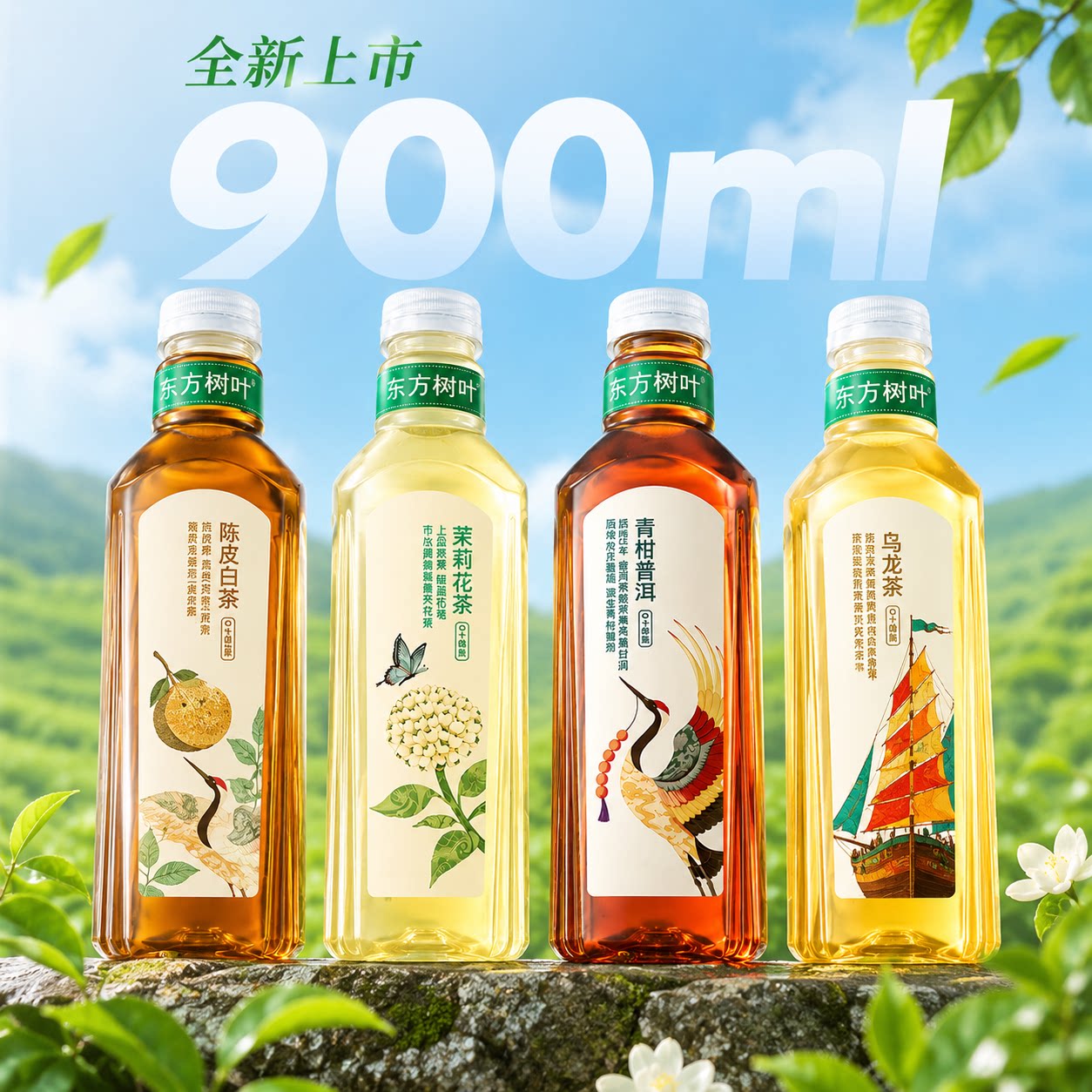 农夫山泉东方树叶900ml无糖茶饮料*3/8瓶整箱茉莉花青柑乌龙普洱