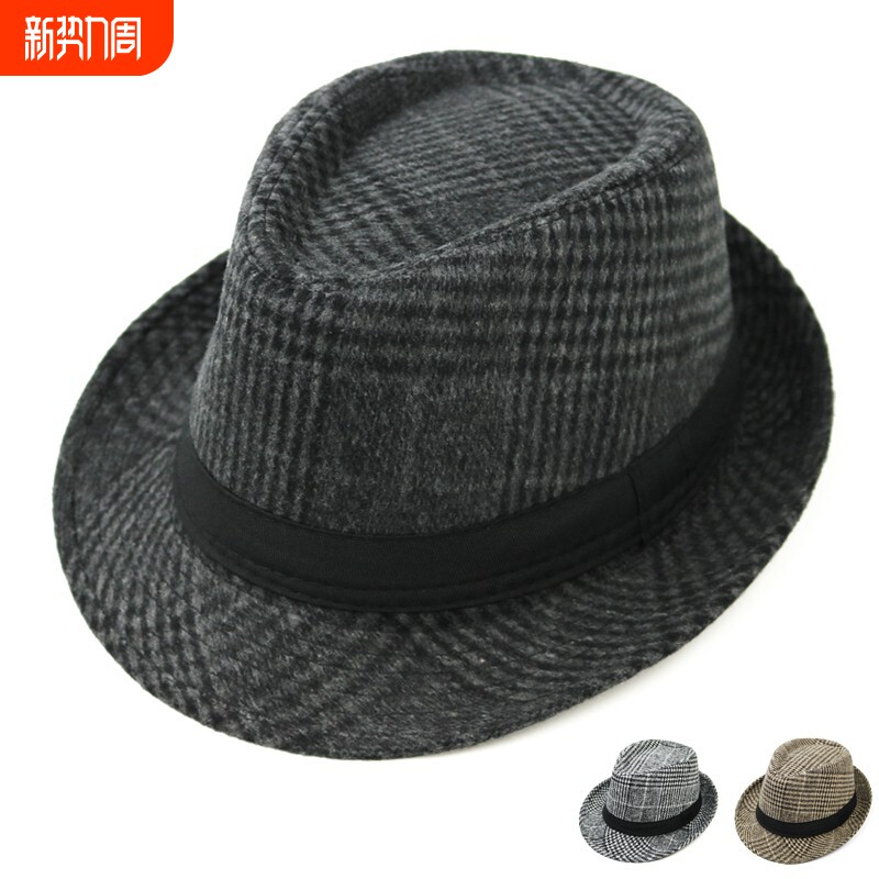 礼帽男女通用春秋季爵士帽时尚英伦格纹礼帽复古绅士帽格子小礼帽