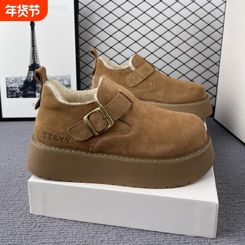 冬季勃肯鞋女厚底增高真皮牛皮加绒加厚毛毛一脚蹬懒人雪地靴棉鞋,女鞋,勃肯鞋/软木鞋,淘宝优惠券,粉丝福利购,淘宝优惠卷