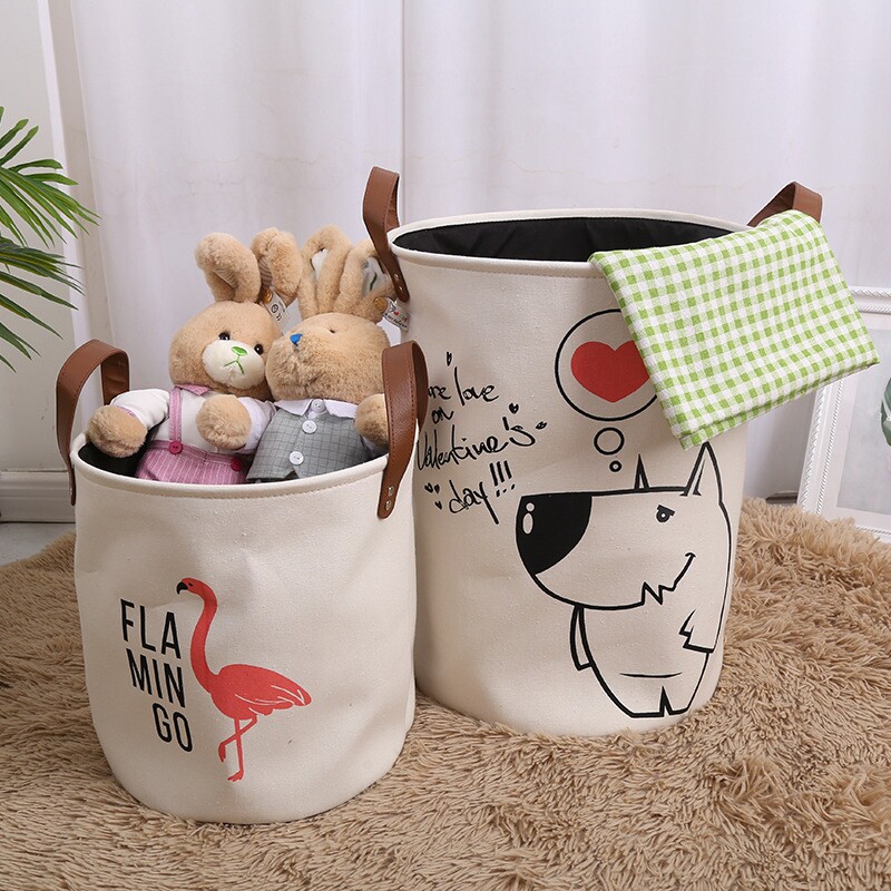 跨境工厂批发脏衣篮帆布火烈鸟洗衣篮可折叠布艺收纳篮大号脏衣篓