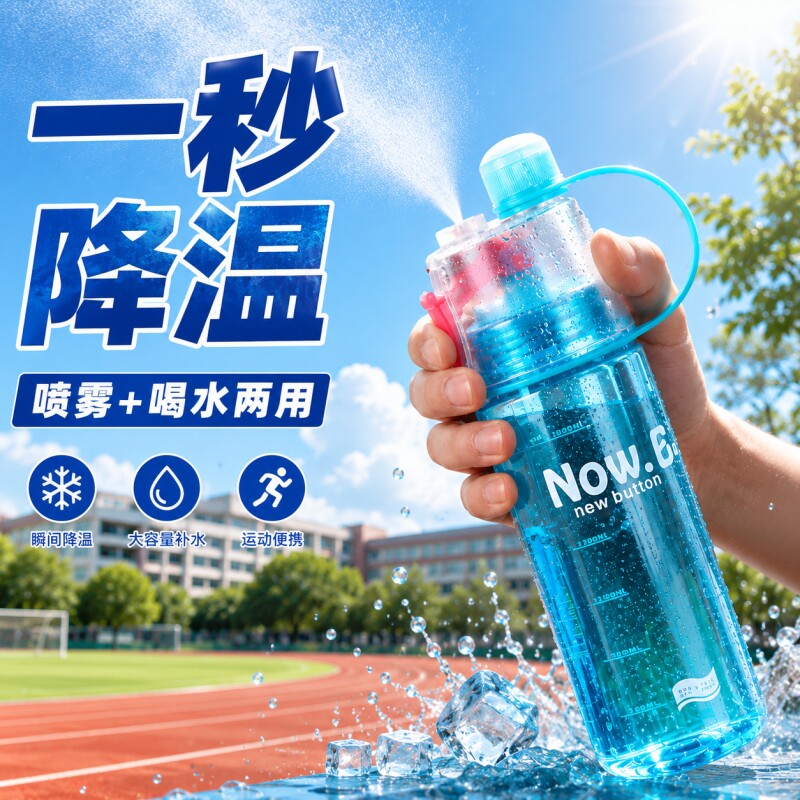 运动喷雾水杯大容量赠杯刷图片
