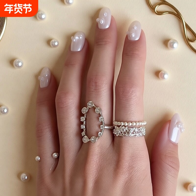 超精致！镶钻椭圆戒指叠戴韩系锆石中古轻奢高级vintage复古指