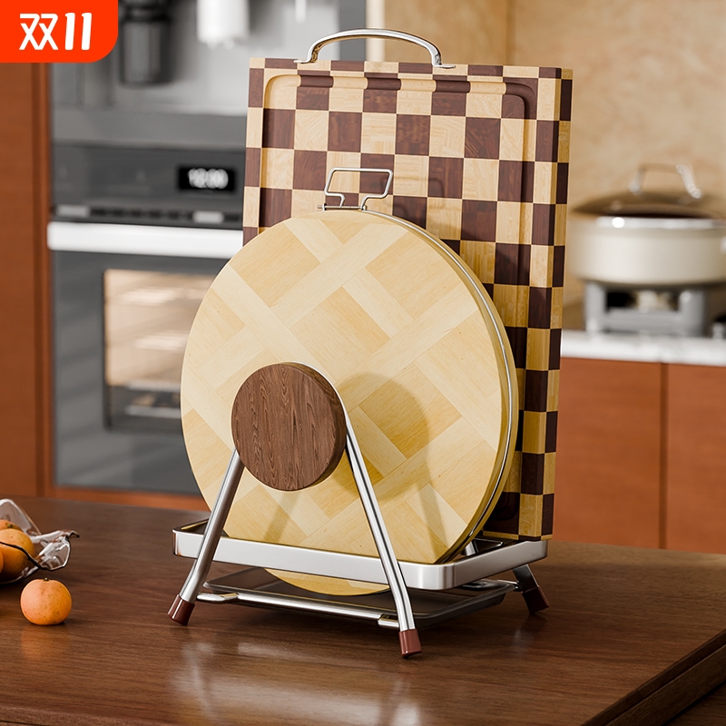 【物超所值】不锈钢胡桃木砧板架