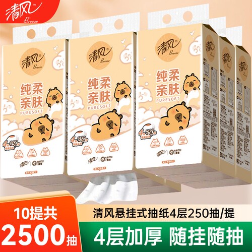 清风悬挂式抽纸4层250抽10提