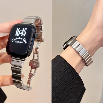 适用苹果手表表带iWatch10代女款金属Applewatchs9高级感s8SE夏天41透气7小蛮腰质感男链式Ultra创意时尚细款