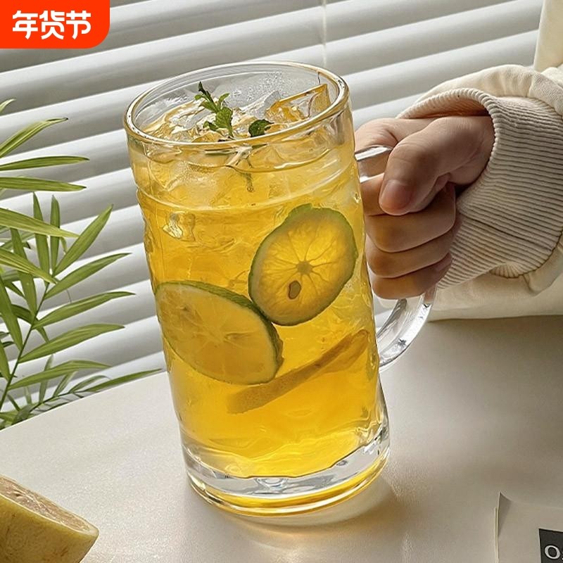 带把大容量玻璃杯ins风家用果汁饮料喝水创意啤酒杯子把手吸管,餐饮具,玻璃杯,淘宝优惠券,粉丝福利购,淘宝优惠卷