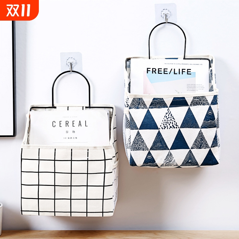 床头布艺单兜挂袋布艺收纳袋墙上挂袋宿舍挂墙式小布袋门后置物