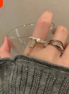 碎银子珍珠金属戒指女小众设计高级感轻奢不规则简约百搭气质指环
