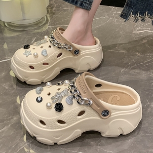 女款 新款 EVA洞洞鞋 增高厚底夏季 子可拆卸 外穿防滑包头拖鞋 女鞋