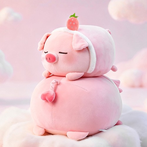 B-BO趴姿猪猪抱枕草莓小猪公仔粉猪毛绒玩具女生睡觉夹腿长条枕头