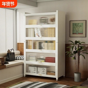 防尘钢制书柜带门家用书架落地多层阳光板柜门展示收纳手办痛柜