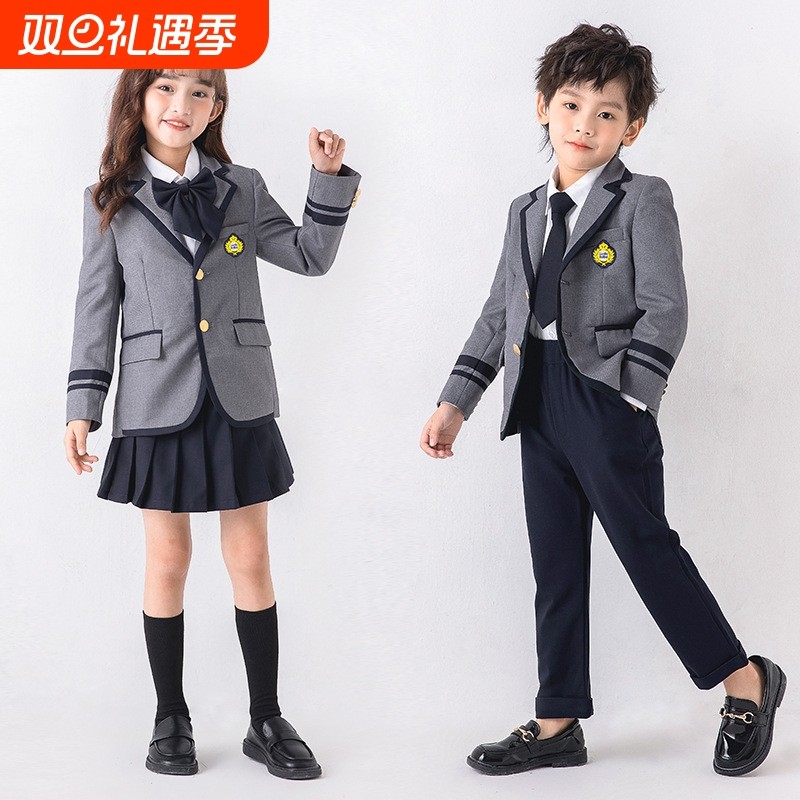 男女学生校服演出服套装幼儿园班服儿童小表演服秋季灰色衬衫英伦