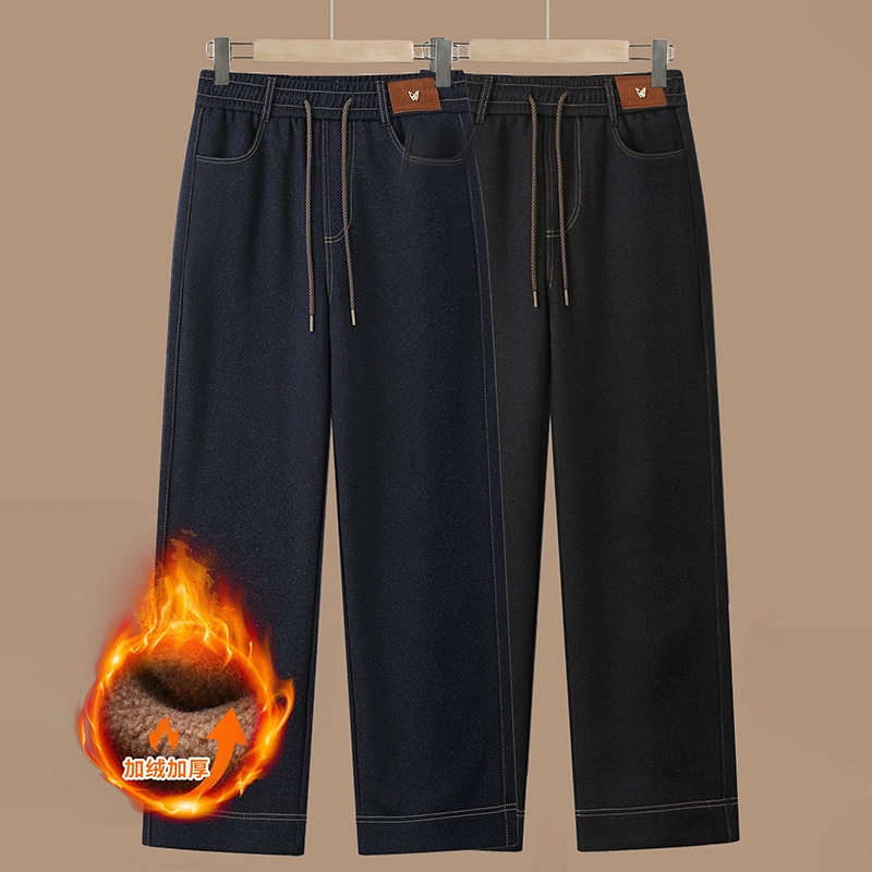 2025妈妈秋冬直筒加绒牛仔休闲裤