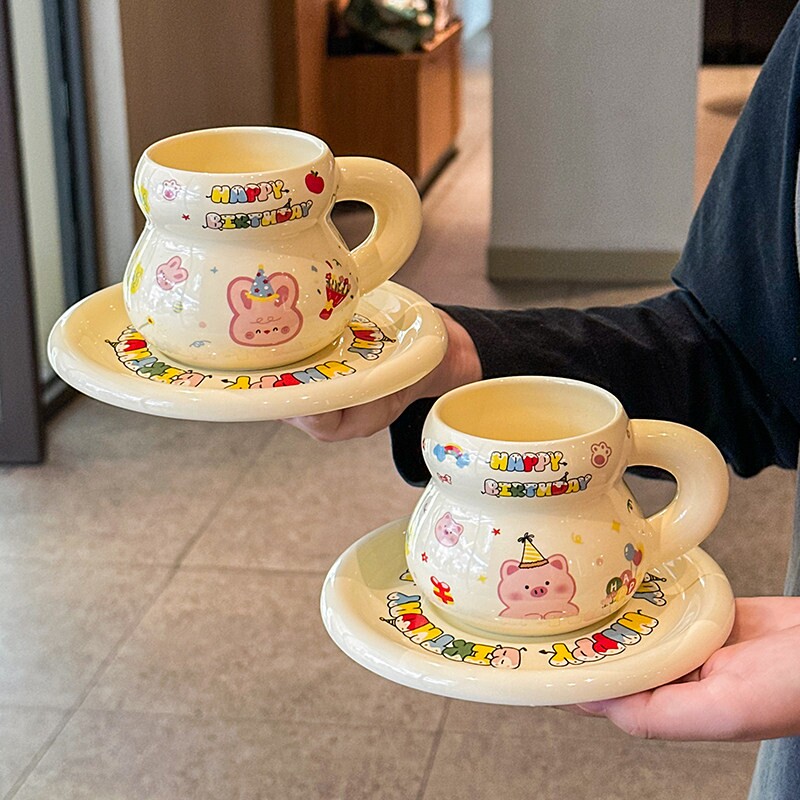 可爱卡通小兔咖啡杯礼盒装情侣对杯下午茶马克杯套装新婚生日礼物