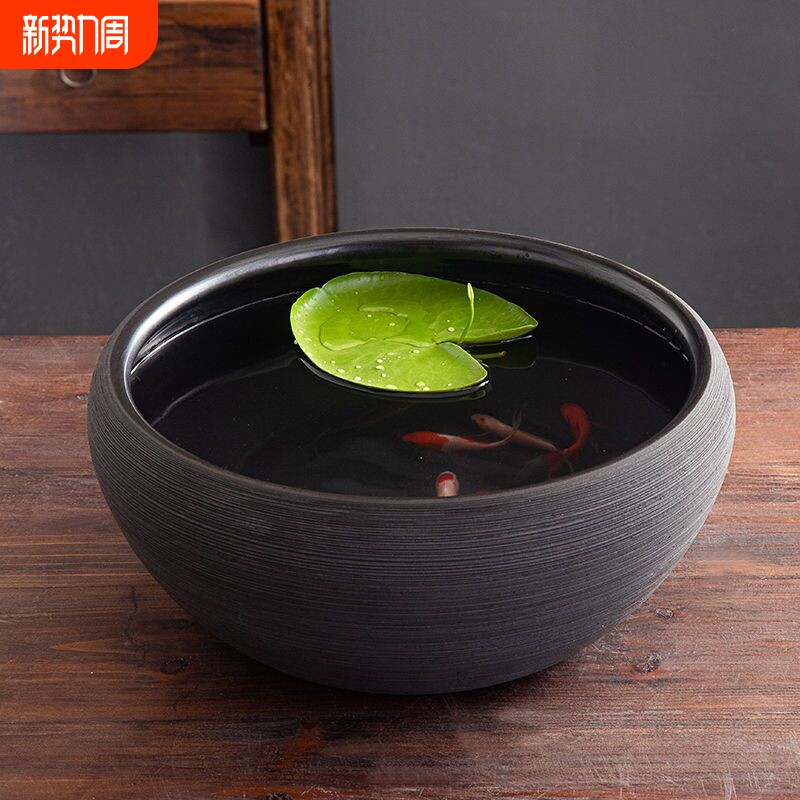 陶瓷缸手工现代装饰金鱼缸睡莲花盆碗莲荷花缸乌龟缸水景造景摆件