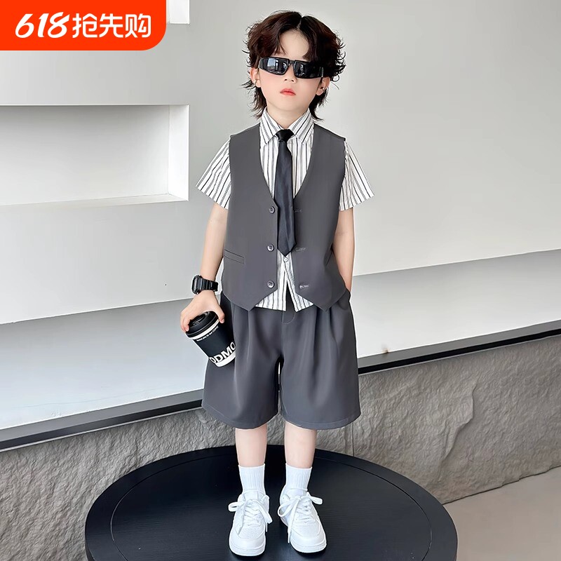 六一儿童节小主持人演出服男童西装套装英伦幼儿园男孩毕业班服夏