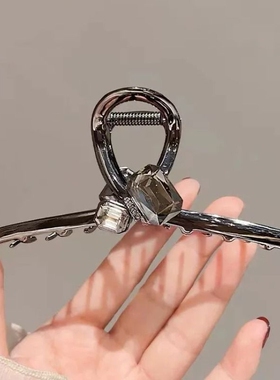 气质高级感黑色方块大号水钻抓夹女后脑勺盘发鲨鱼夹时尚简约发夹