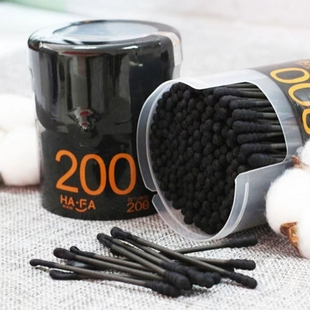 笑妈妈黑色棉签掏耳清洁用棉棒双头螺旋非木棒纸杆化妆棉棒挖耳勺