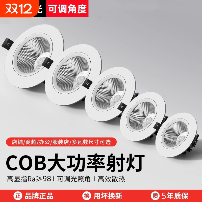 射灯LED天花灯家用嵌入式服装店cob筒灯背景墙孔灯商用聚光牛眼灯