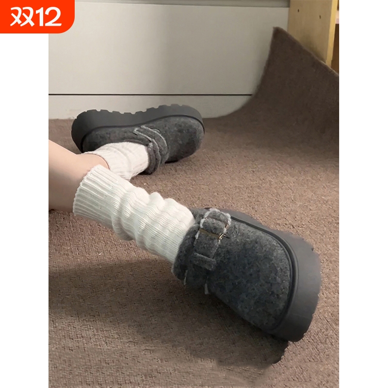 南在南方灰色增高厚底加绒加厚棉鞋女款2025新款冬季保暖勃肯鞋子