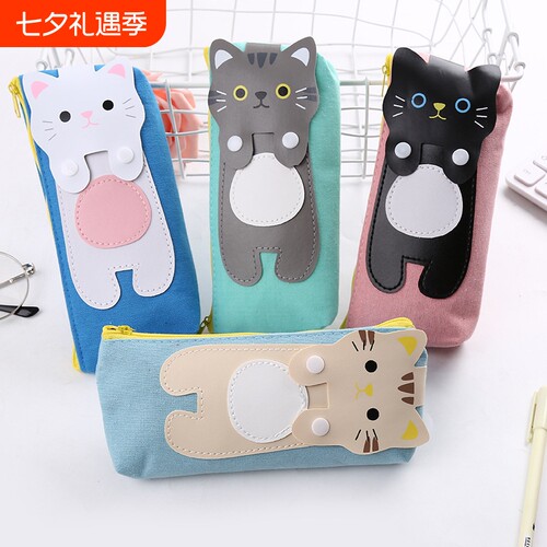 韩版卡通猫咪帆布铅笔袋
