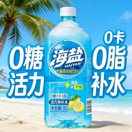 海盐柠檬味电解质水1L/瓶饮料大瓶装夏日解暑运动解渴补水清爽