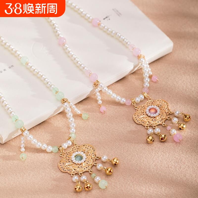 古风儿童汉服项链复古宫廷女童配饰软璎珞珍珠平安锁吊坠TB12.9