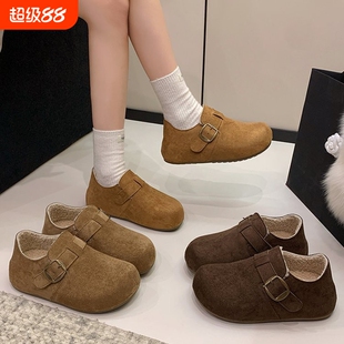 厚底内增高勃肯鞋棉鞋女鞋子2025新款加绒毛毛豆豆鞋冬季百搭毛绒