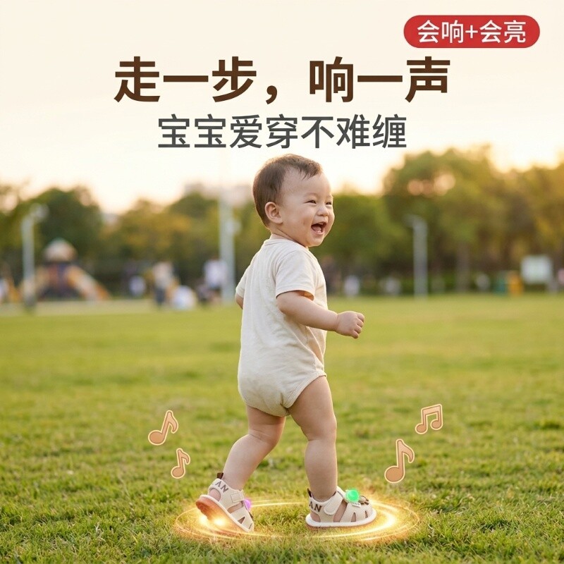 婴儿学步鞋叫叫鞋2026夏季新款幼儿男童软底包头凉鞋防撞女童鞋子