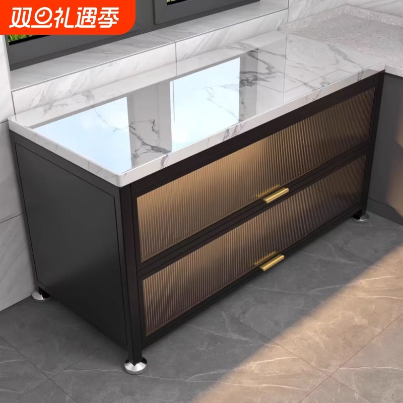 厨房置物架多功能岩板储物柜多层收纳柜一体靠墙微波炉调料品架子