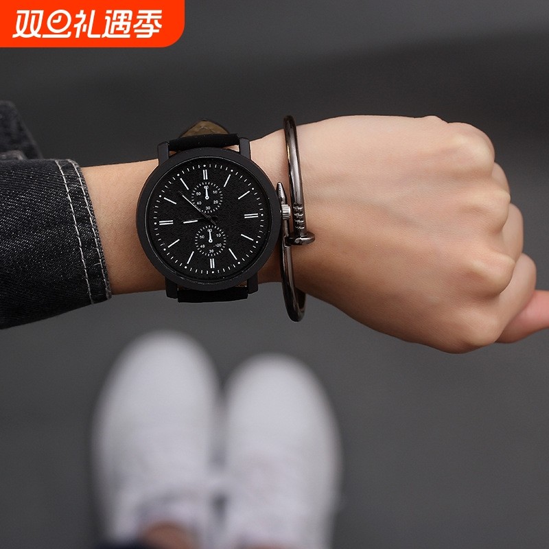 【HOT】皮带潮流大表盘男女学生情侣手表石英表男简约高中青少年