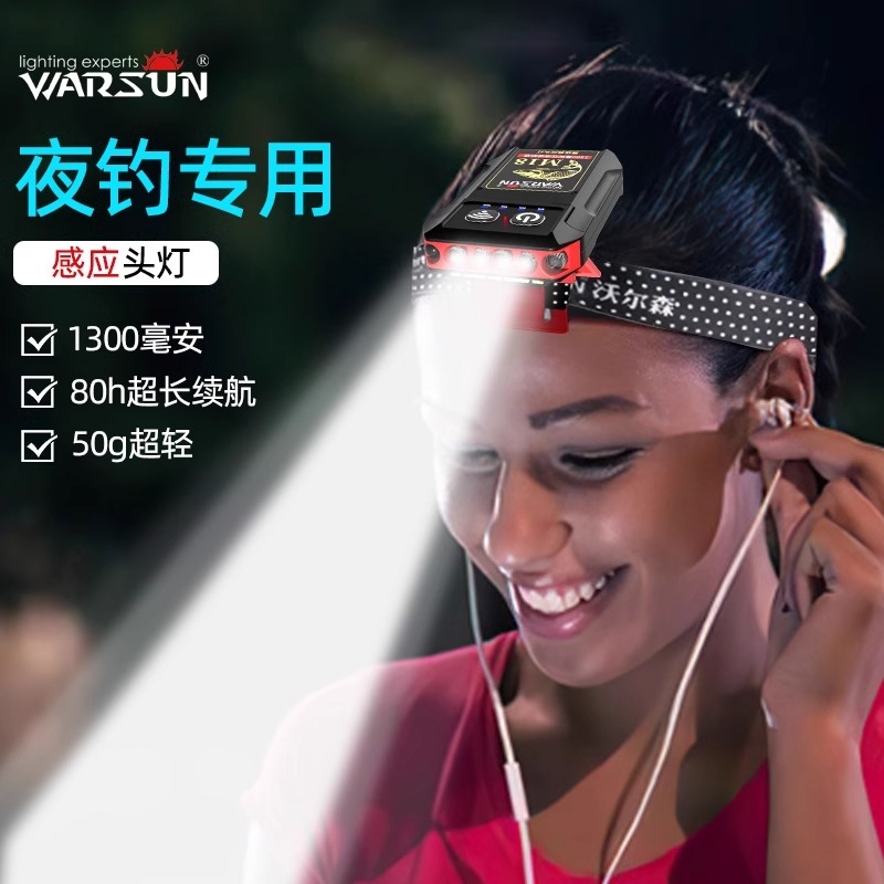 沃尔森夜钓感应头灯户外帽夹灯