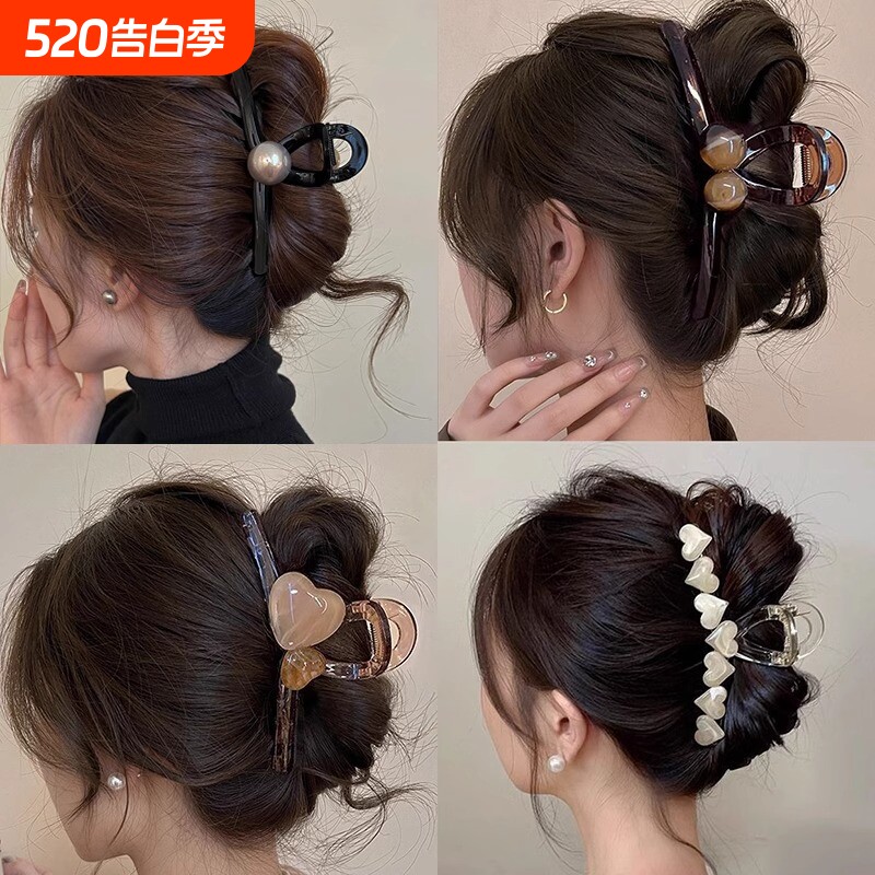 爱心抓夹女2024新款高级感夏季后脑勺发夹盘发鲨鱼夹子发饰一字