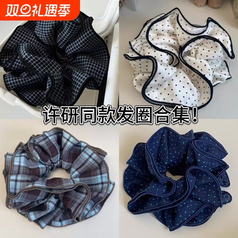 韩版格纹大肠发圈网红2025新款扎头发头花丸子头发绳高马尾头绳女