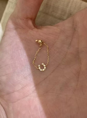 中古18K金色点钻U形马蹄软链条尾戒女复古vintage轻奢小指戒指
