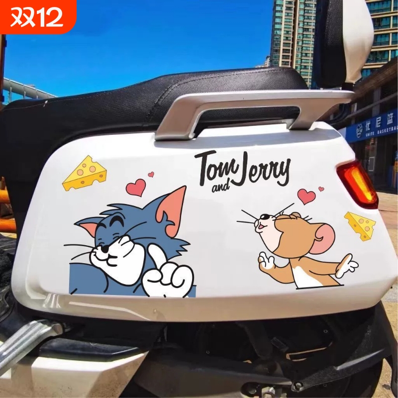 卡通划痕遮挡贴画电瓶车贴