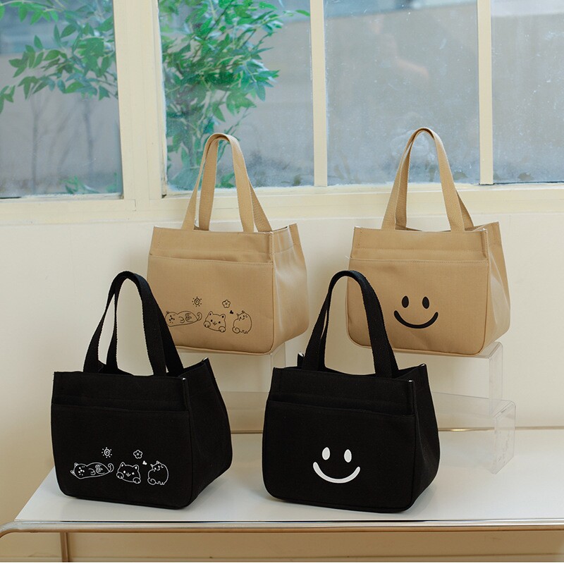 帆布饭盒包手提包宝妈外出简约立体拎包通勤加厚上班便当饭袋