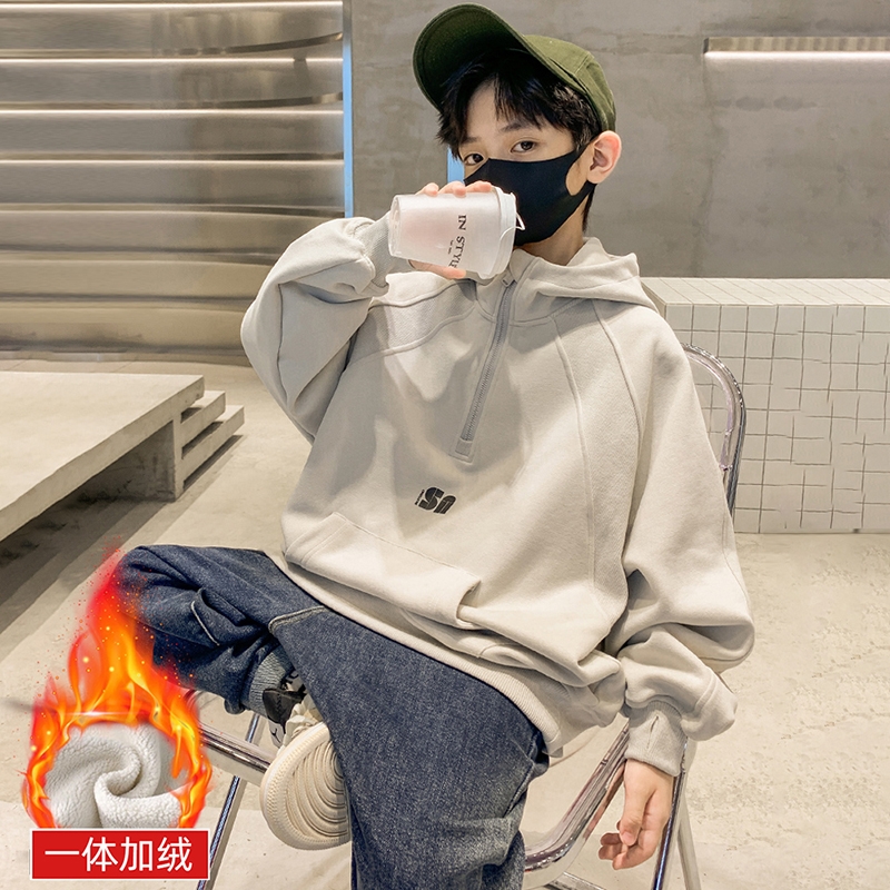 男童连帽卫衣加绒加厚痞帅风时髦
