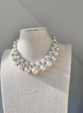 Baroque Memories -巴洛克回忆法式闪钻多层珍珠项链宴会锁骨链