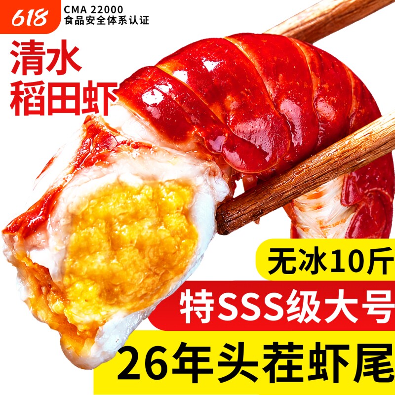 龙虾尾特大号无冰小龙虾麻辣虾尾冷冻生鲜虾球鲜冻批发商用10斤