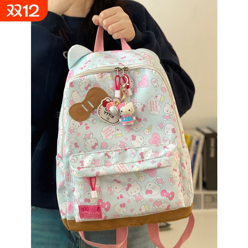 日系自制hellokitty甜美背包可爱蝴蝶结耳朵大容量双肩包学生书包