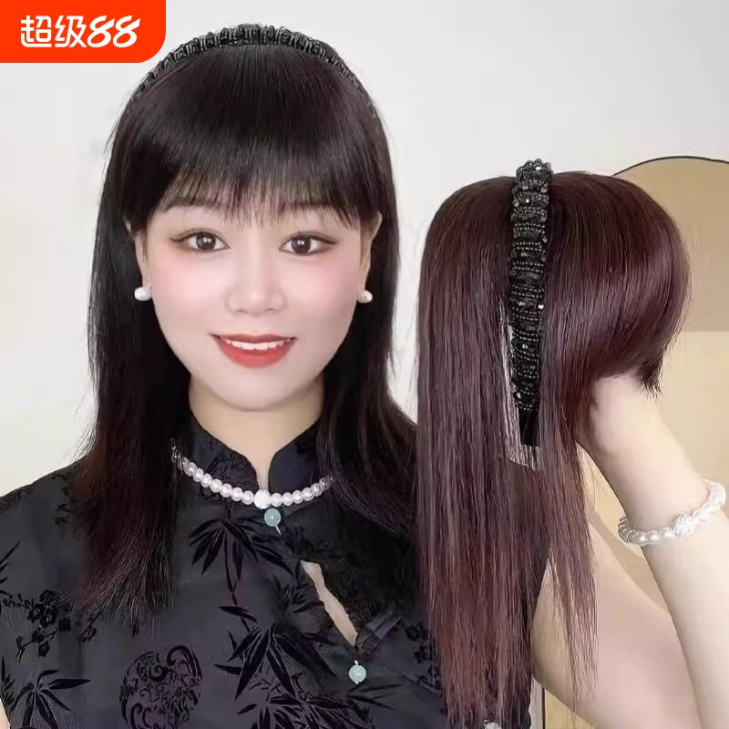 发箍刘海假发一体式补发直发片遮白发自然前额头顶齐刘海遮盖轻薄图片