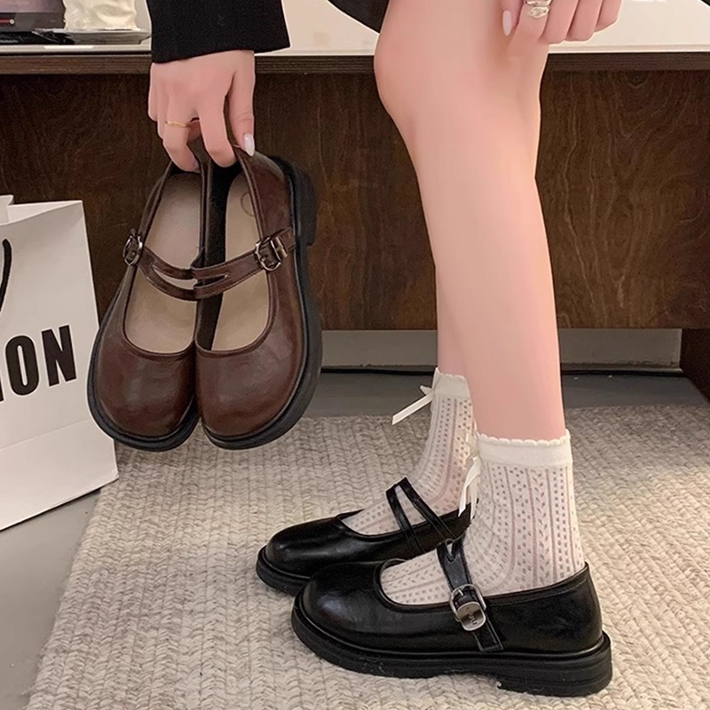 复古玛丽珍鞋女2025春季新款平底百搭学院日系制服jk配裙子小皮鞋