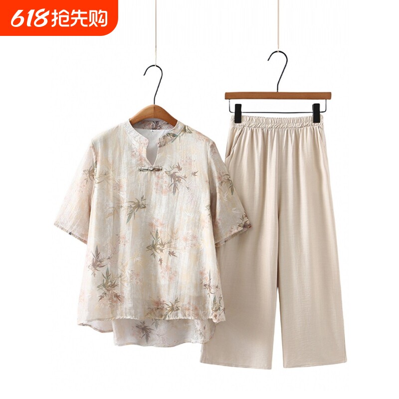 妈妈夏装套装2026新款时尚洋气中老年女装夏天短袖T恤薄款宽松