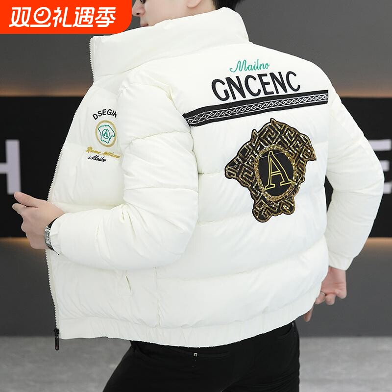 户外冬季新款羽绒服男欧货青少年立领面包服加厚保暖外黑色白色