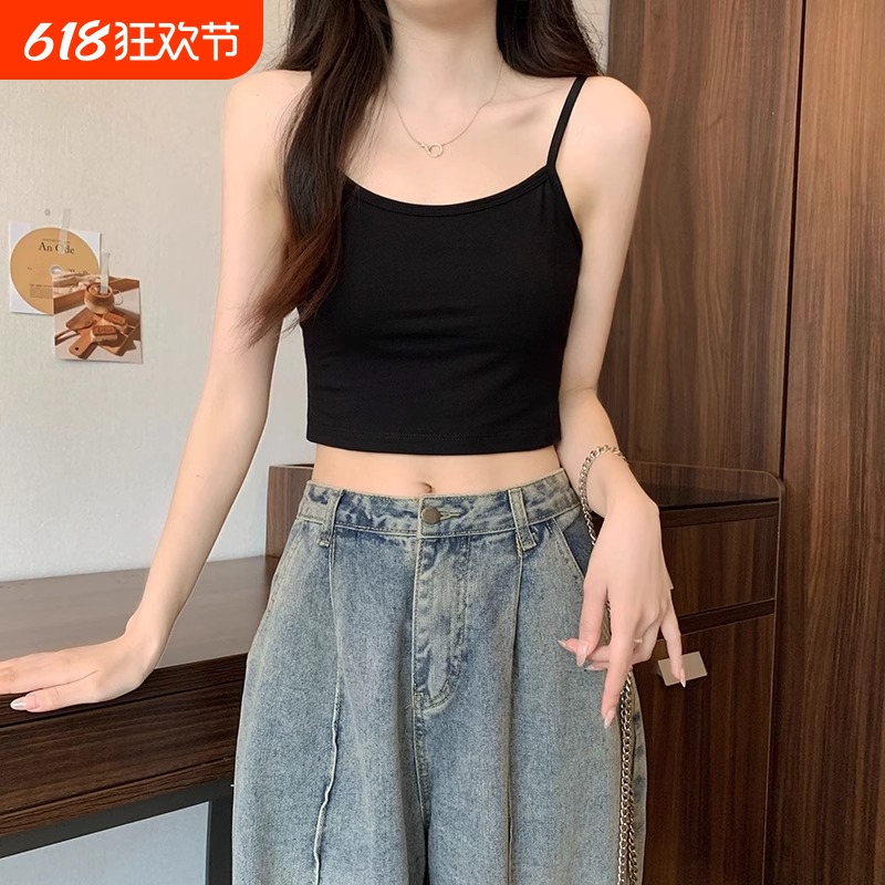 黑色短款小吊带背心女内搭夏季2025新款紧身打底美背露脐外穿上衣