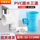 PVC排水管三通顺水接头等径正顺水5075110160200250315异径