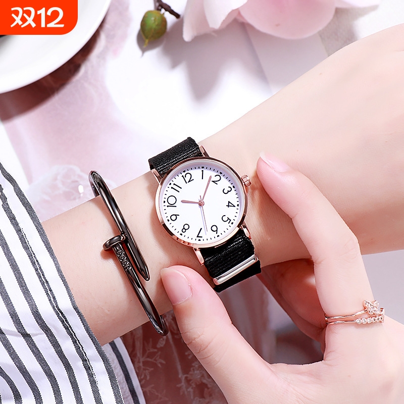 帆布学生表盘手表女士ins风简约气质潮流轻奢同款表带