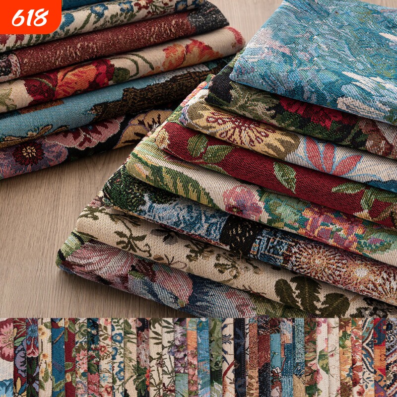 美式田园莫奈油画提花布料手工diy桌布抱枕服装设计面料沙发布料