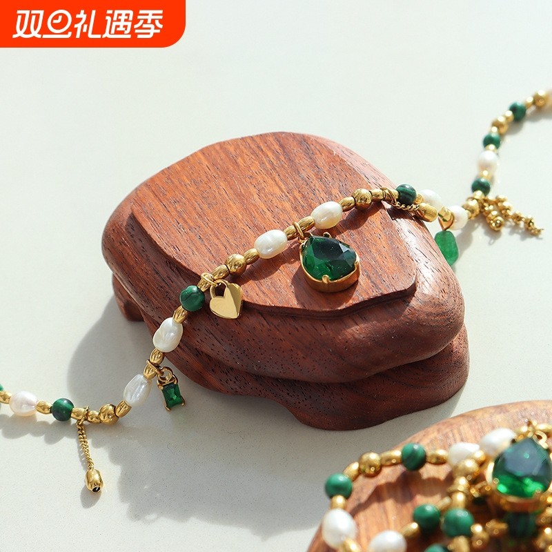 欧美宫廷风不掉色设计优雅个性气质淡水珍珠锆石玉石松石吊坠项链